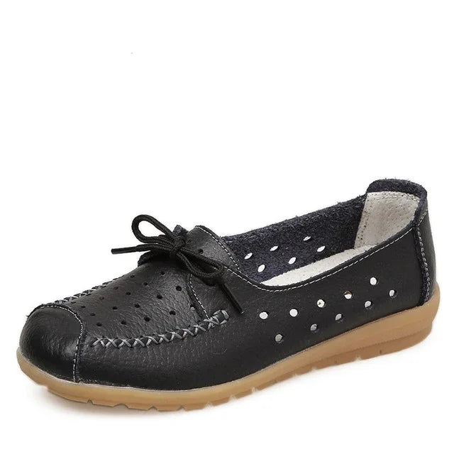 BEYARNE Sommer frauen flache schuhe frauen echtes leder schuhe damen Cutout Slip auf ballerinas loafers ballerinas