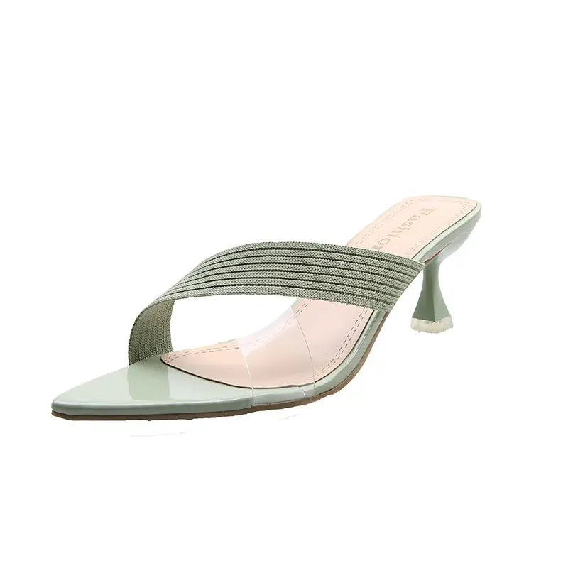 Summer Women Yellow Green Beige Pumps Sandals For Ladies Sexy Mules High Heels Slip-on Slippers Slides Shoes New 2024