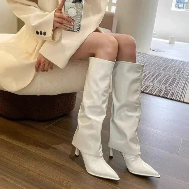 New Western Cowboy Boots Women Fashion Slip-On Long Pipe Boots Female Sexy Thin High Heel Trend Knee High Botas 2024