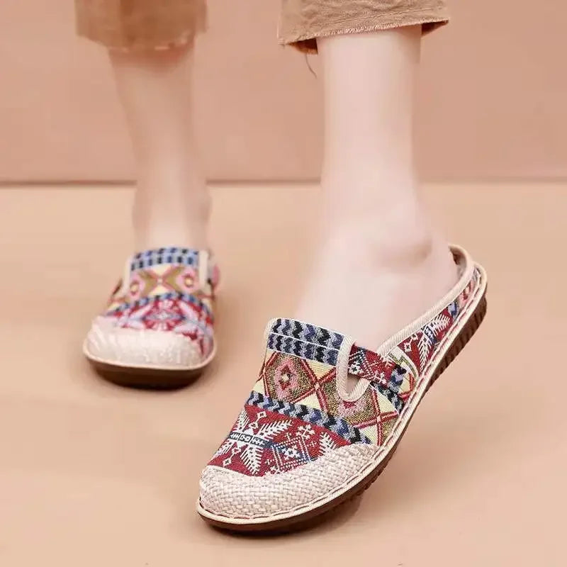 Women's Non-slip Cloth Shoes Summer Breathable Linen Sandals and Slippers Women's Outerwear Soft Bottom Baotou Slippers