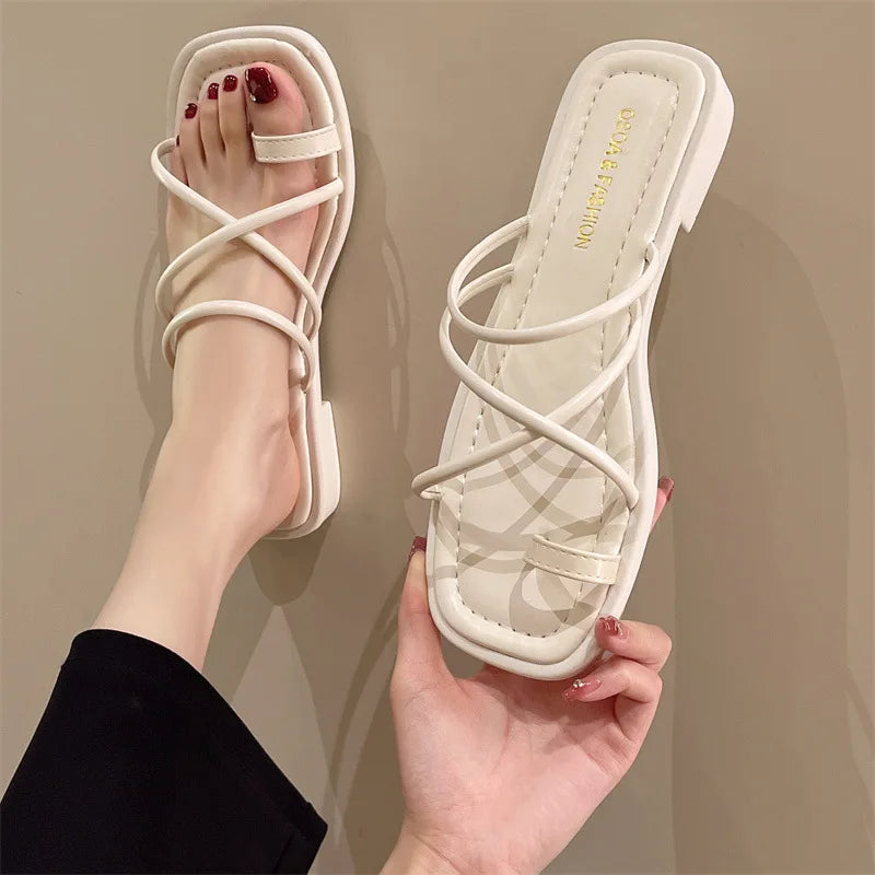 Summer Sandals, Women 2024 Summer New Flat Gentle Fashion Set Toe Outside To Wear Sandals, Beach Sandals, Women's Shoes