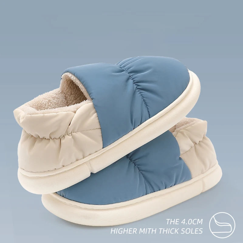 Men's cotton slippers for autumn and winter with a bag heel and warm, waterproof and oversized women's woolen cotton shoes