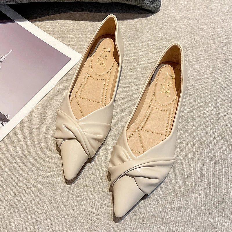 Pointed Shoes Women's Summer Soft Sole 2022 New Women's Shoes Shallow Mouth Scoop Shoes Flat Heel Solid Color Leather Flats