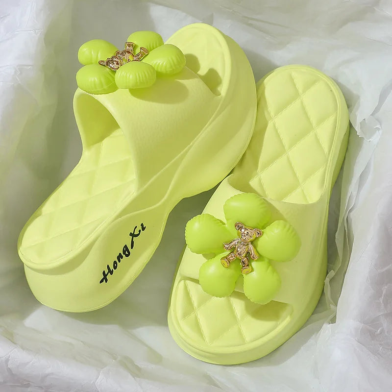 New Fashion Bowknot Women's Slippers Summer Women Slippers Indoor Outdoor Green Flip Flops Beach Shoe Home Non-slip EVA Slippers