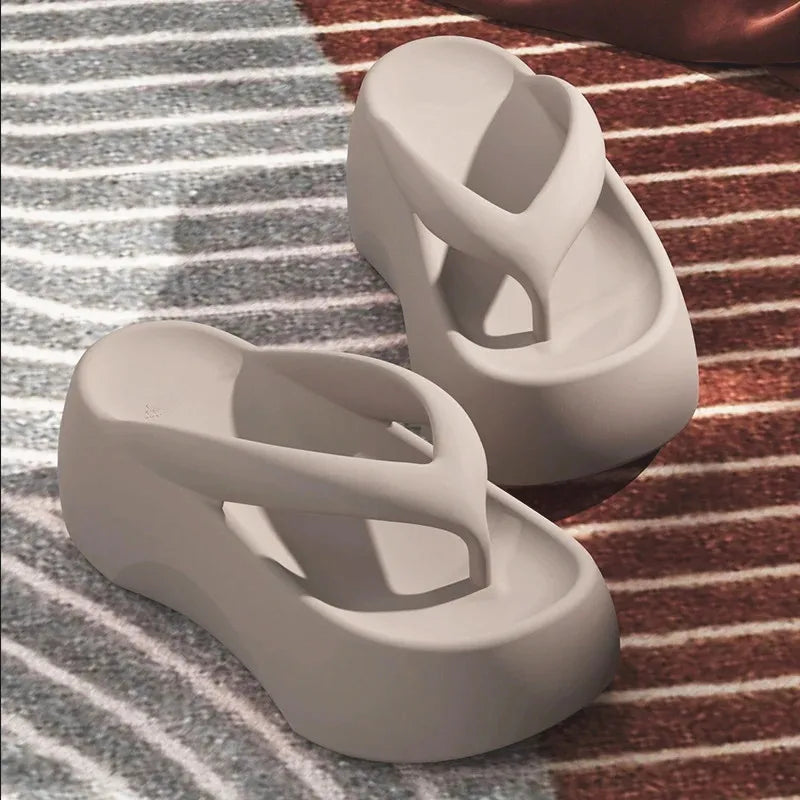 7.0 Thick Soles Raised Height Touching Character Slippers For Women To Wear Outdoors 2024 Summer Indoor Home Beach Slippers