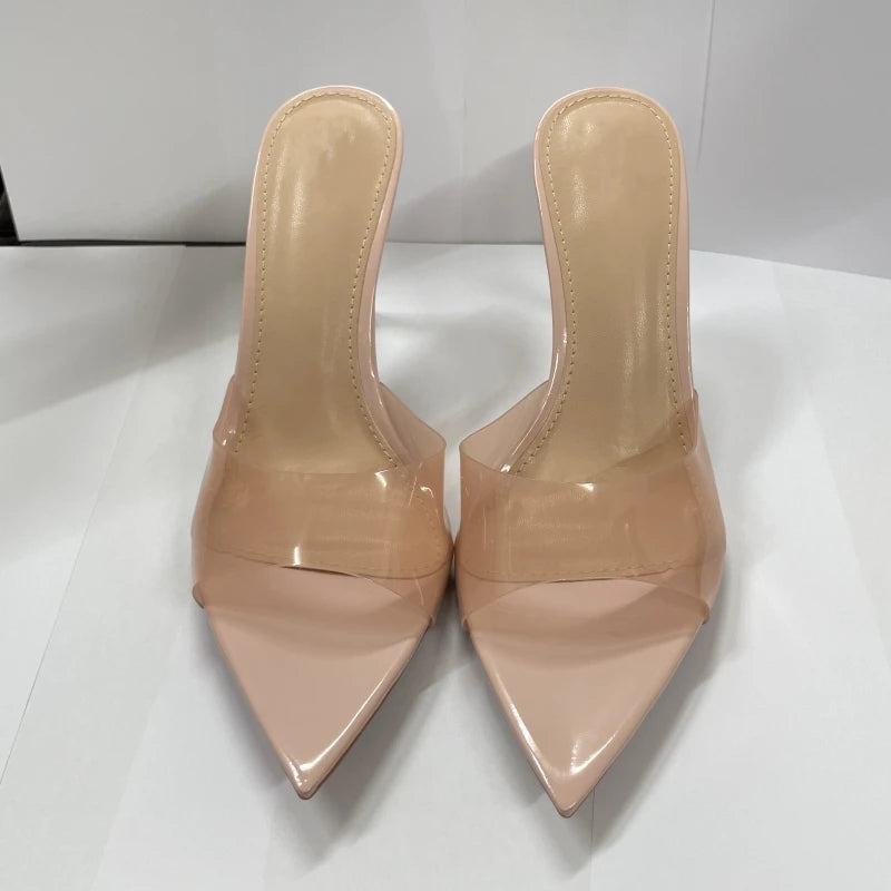 New Summer Women's High-heeled Sandals Simple Transparent High-heeled Slippers Stiletto Pointed Open-toed Slippers Mules