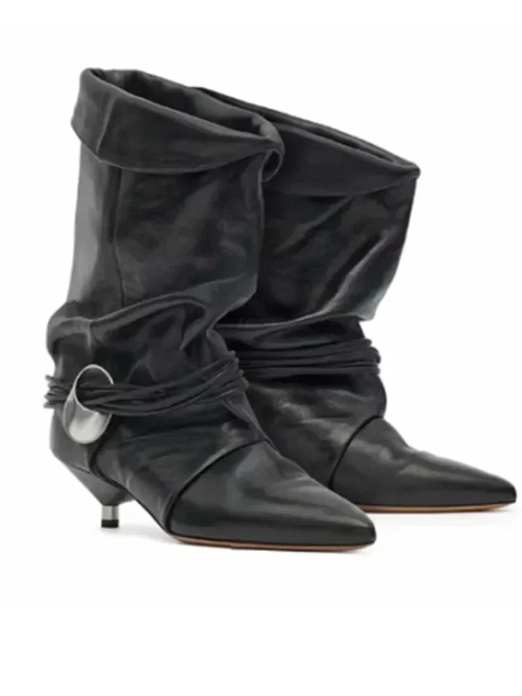 Autumn and Winter New Women's Slim Heel Short Boots, European and American Fashionable Pointed Low Heel Plus Ankle Boots