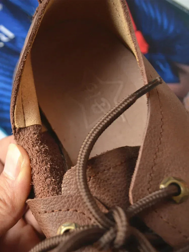 Chaussures en cuir véritable à bout large et gros nez, chaussures en peau naturelle rétro de l'académie britannique à talons bas et souples pour femmes