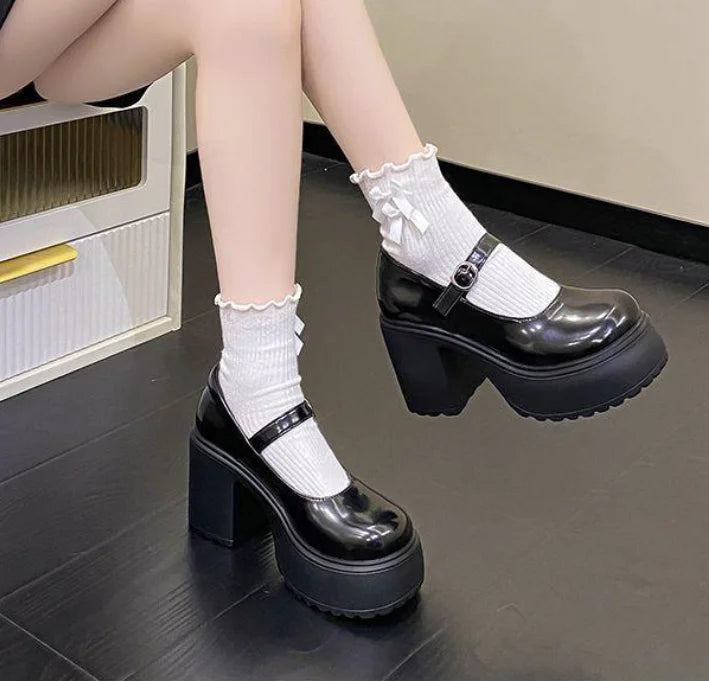 White Super High Heels Mary Jane Shoes for Women Patent Leather Chunky Platform Pumps Woman Gothic Buckle Strap Lolita Shoes