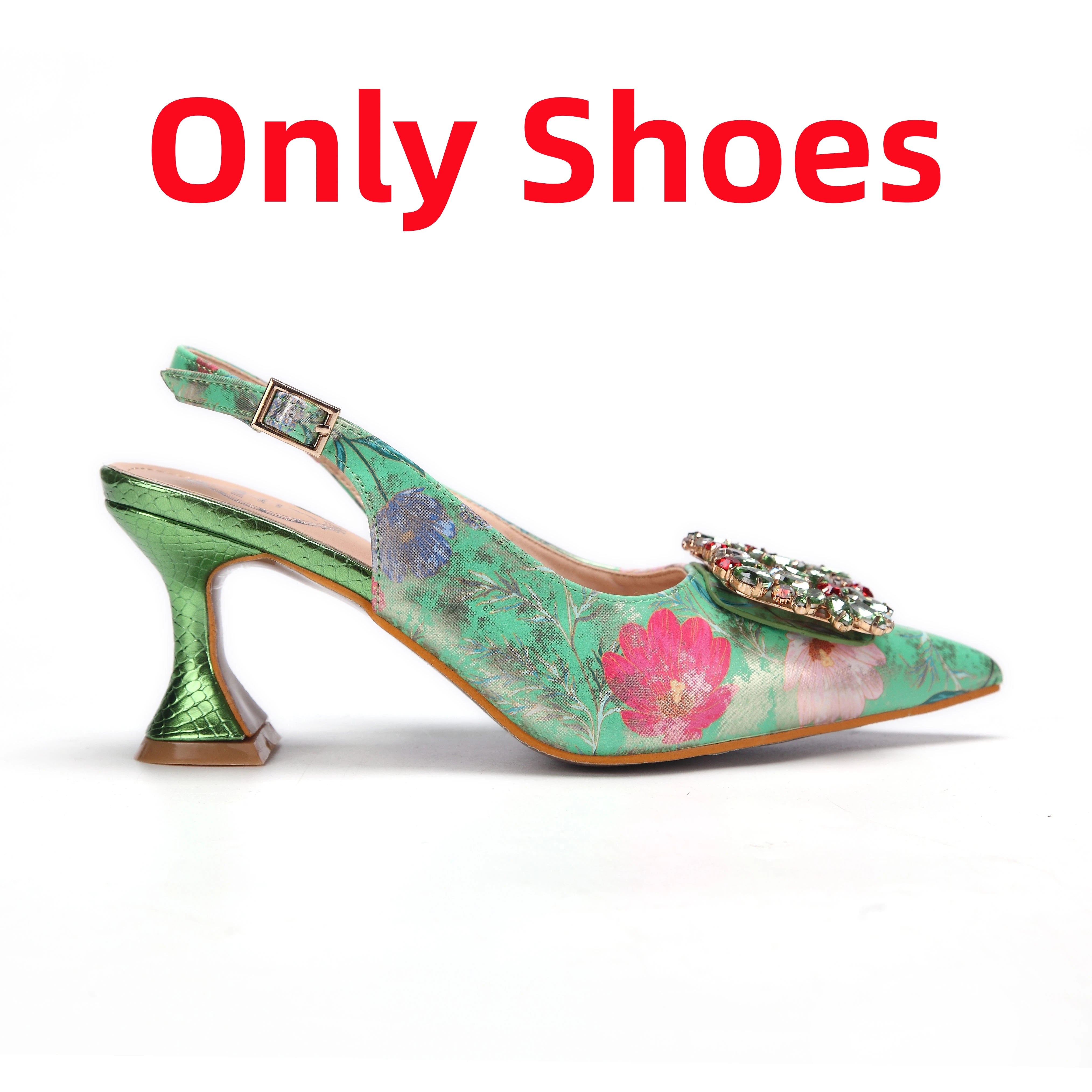 2024 Italian Design Girly Style Coffee Color Pointed Toe Wedding Shoes And Bag Full Diamond Decoration Metal Closure Bag