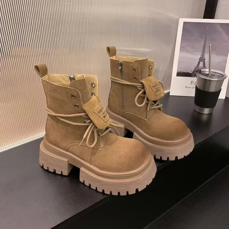 Med Heel Boots Women's Rubber Shoes Rain Flock PU Sewing Hoof Women's Rubber Boots Rain Med PU Flock Sewing Hoof