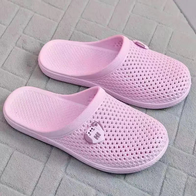 Fashionable Candy Color Hollow Toe Flat Non-Slip Waterproof Casual Slippers