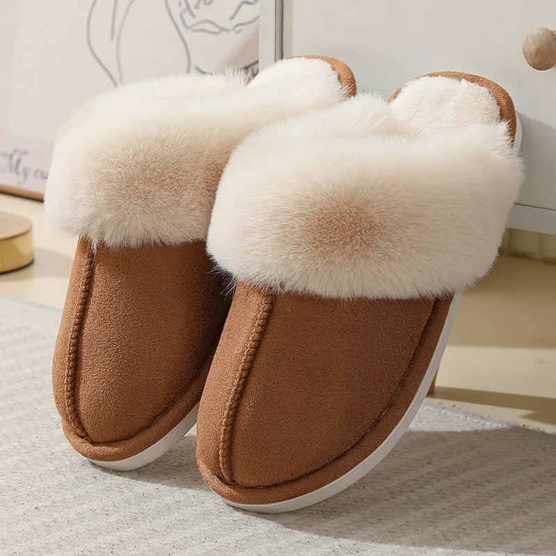 Winter Home Slippers Men and Women Couples Indoor and Outdoor Warm Slippers Cotton Fulffy Fur Slippers Non-Slip Unisex Shoes