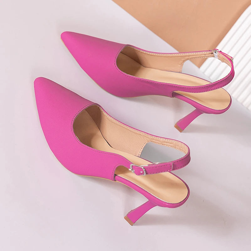 Summer High Heeled Sandals Pointed High Heeled Hollow Women's Shoes Buckle Fashion Rose Orange High Heeled Sandals