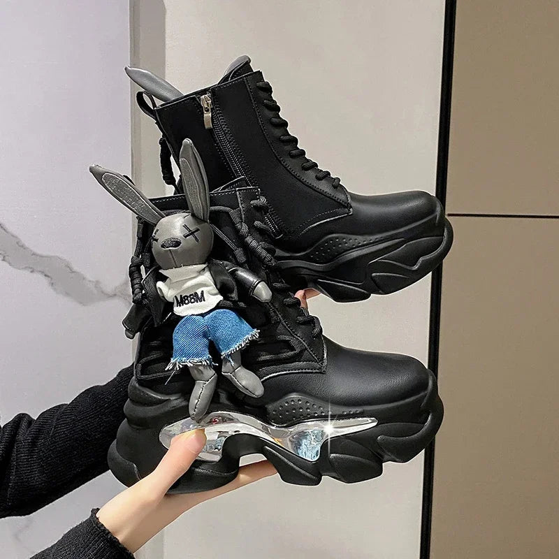 Women's Thick-soled Boots Wedge Heel Lace-up Decorative Women's Shoes Fashion Winter Women's Boots Vulcanized shoes Modern Boots