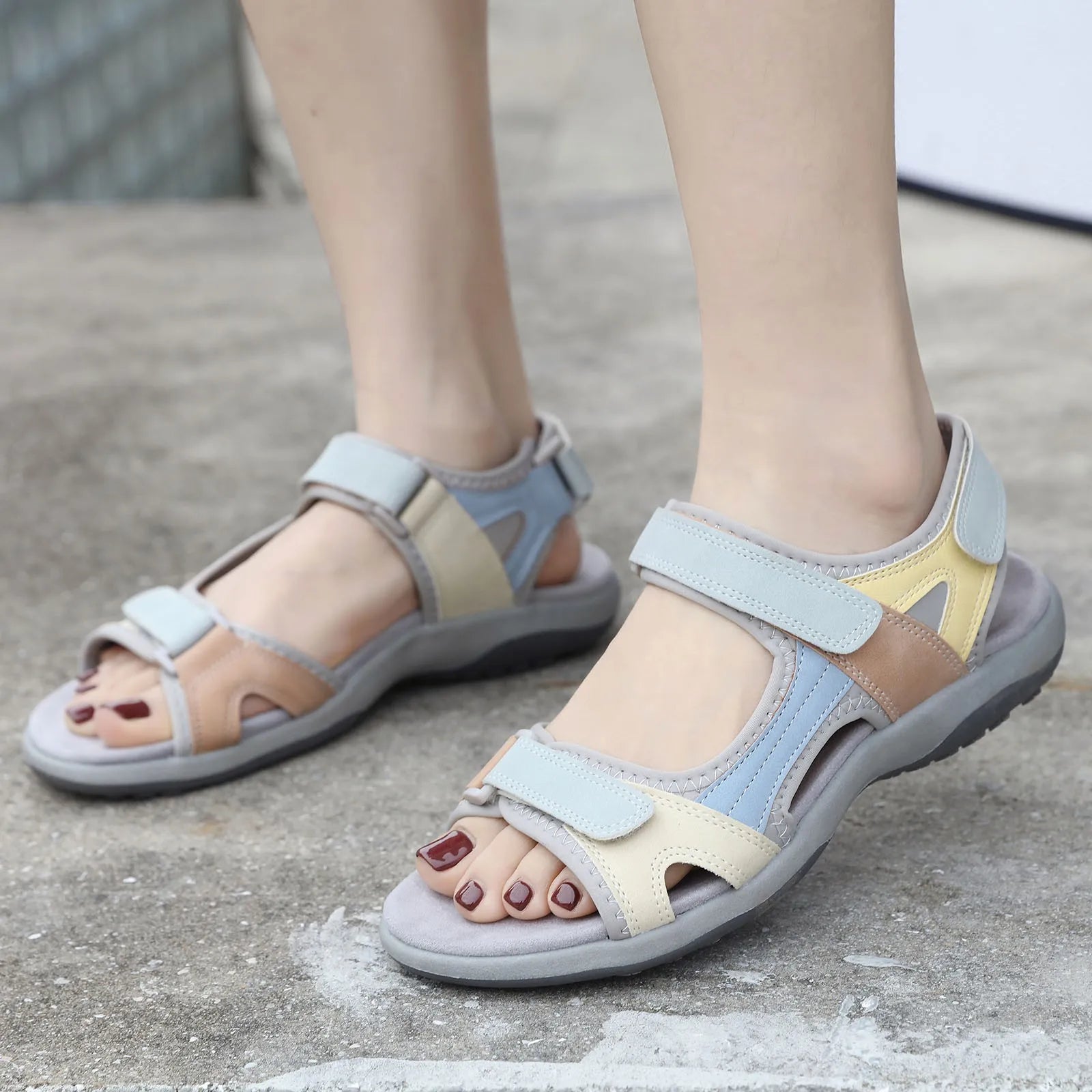 Outdoor Beach Female Garden Shoes Women'S Summer Fashion Open Toe Color Blocking Adjustable Elastic Zapatos Mujer 2024 Tendencia