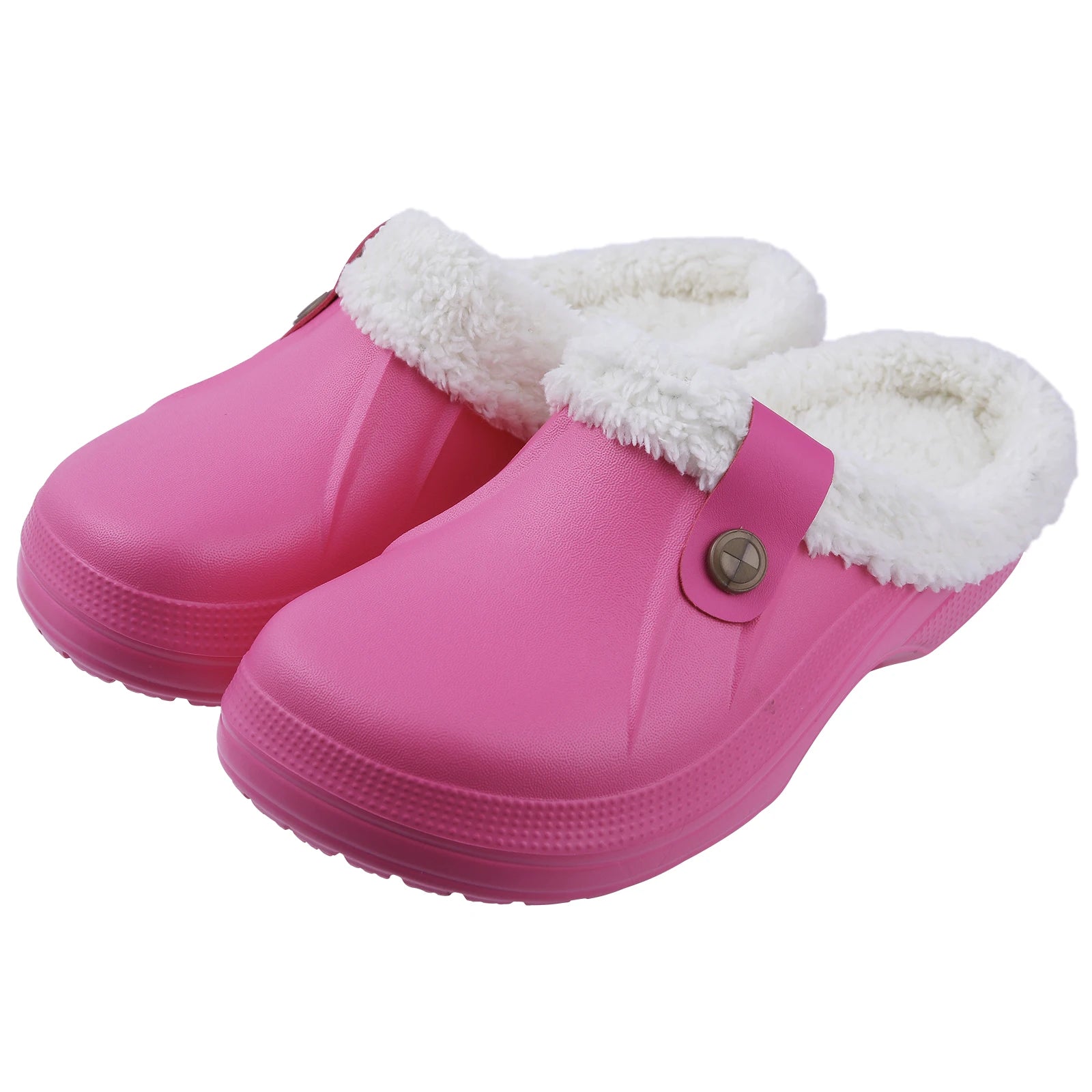 Shevalues New Fur Lined Clogs Women Waterproof Garden Shoes Winter Fluffy Plush House Slippers Couple Non-slip Fuzzy Slippers