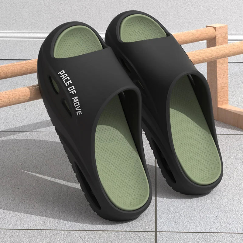 Couple Slippers Open Toe Cool Slippers Indoor Outdoor Walk Soft Thick Soled Shower Non-Slip Color Block Fashion Beach Slippers