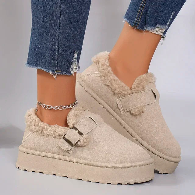 New Winter Women's Shoes Plush Fashion Retro Bean Shoes Cotton Women's Flat Sole Slippers Platform Women Boots