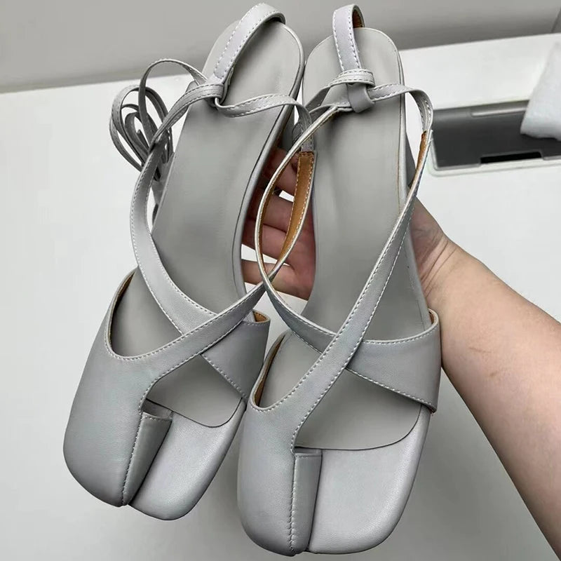 Summer spilt toe women sandals high heel lace up slides