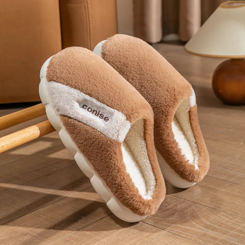 Cotton slippers for men autumn and winter indoor home decor anti slip thick bottom stepping on poop plush warm couple women