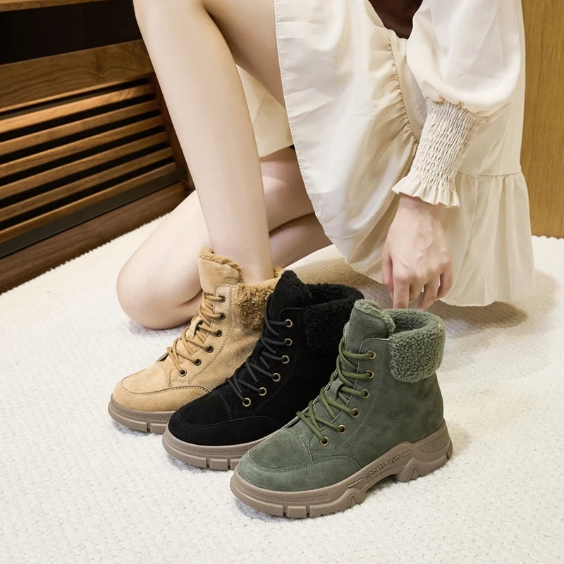 AIYUQI Snow Boots Women 2025 new Women Winter Shoes Non-slip Flat Large Size Real Leather Women Ankle Boots