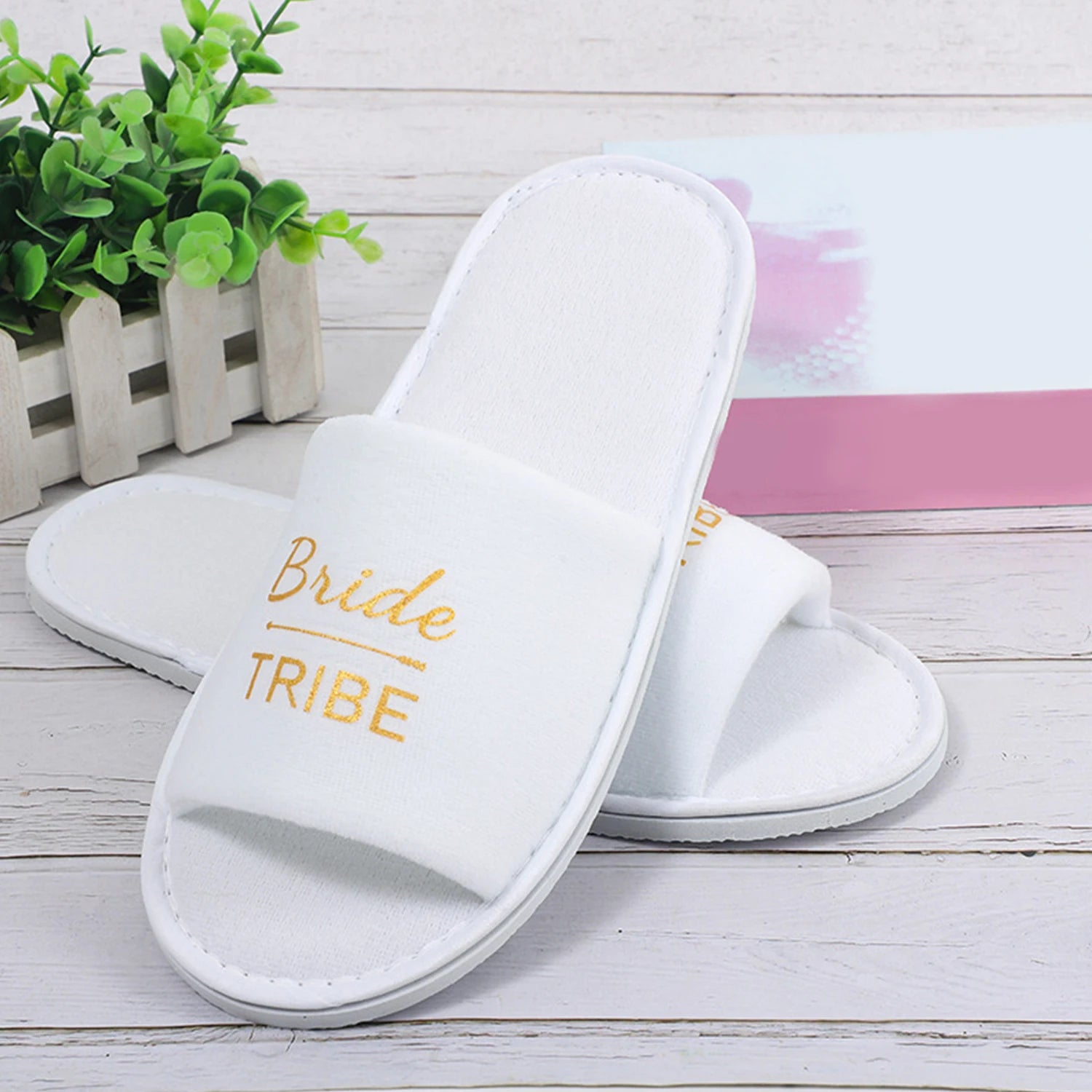 Personalised Wedding Bridal Party Slippers Bride / Bridesmaid Gift rose gold foil gold glitter Open Toes Slipper