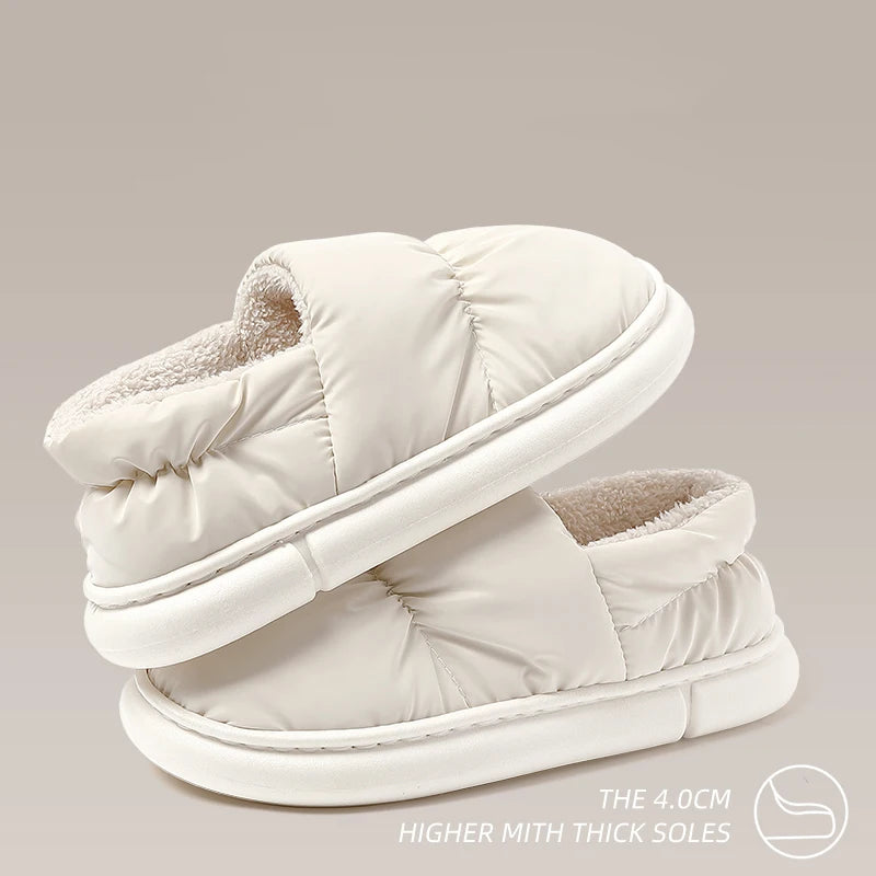 Men's cotton slippers for autumn and winter with a bag heel and warm, waterproof and oversized women's woolen cotton shoes