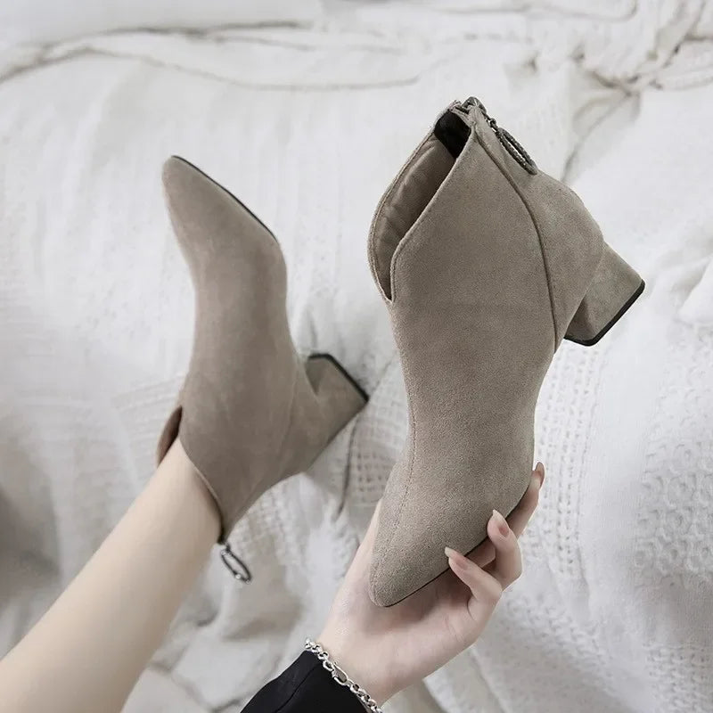 2023Ankle Boots for Women Autumn Pointed Toe Zipper Chunky Low Heel Short Boot Fashion Female Casual Shoes Botas De Mujer