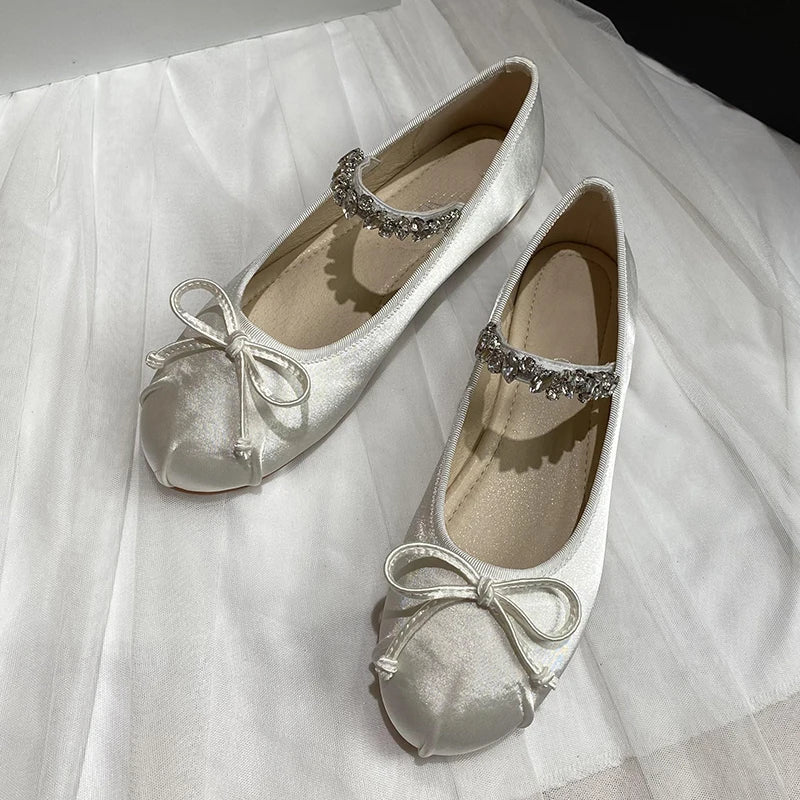 Women Flats Mary Janes 2025 Casual Rhinestones Spring Fashion Female Shoes Ballet Flat Slides Ladies Outside Sandals Footwear