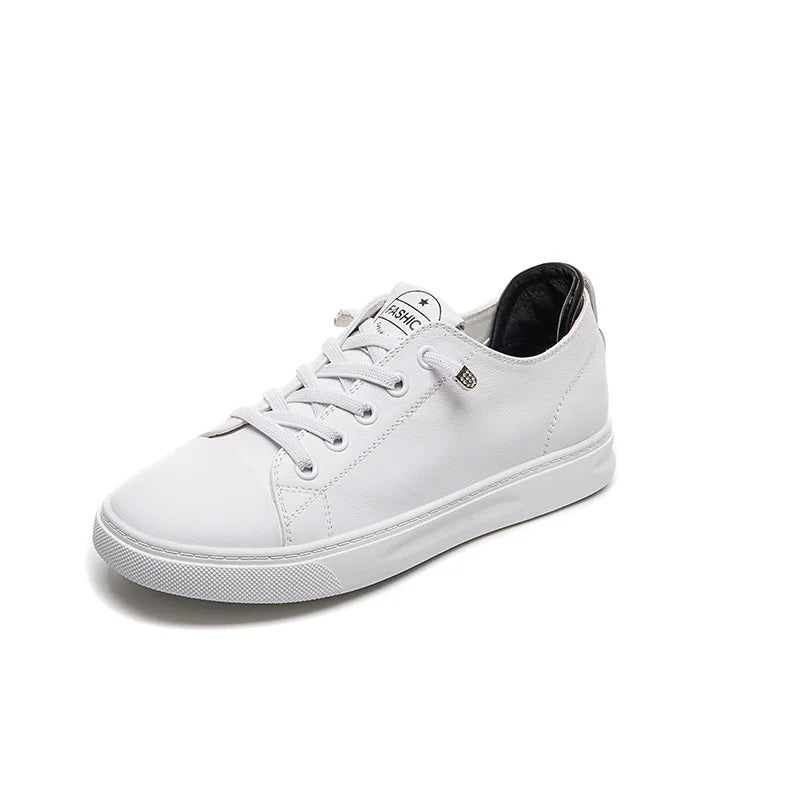 Comemore Spring High Top Spring Vulcanized Flat Shoes Female Fashion Ladies Sports Casual White Genuine Leather Women Sneakers