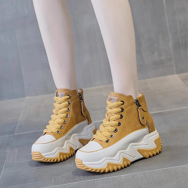Women The New Platform Sneakers Black Shoes Spring Autumn Genuine Leather Trainers Keep Warm Fashion Boots Winter Booties