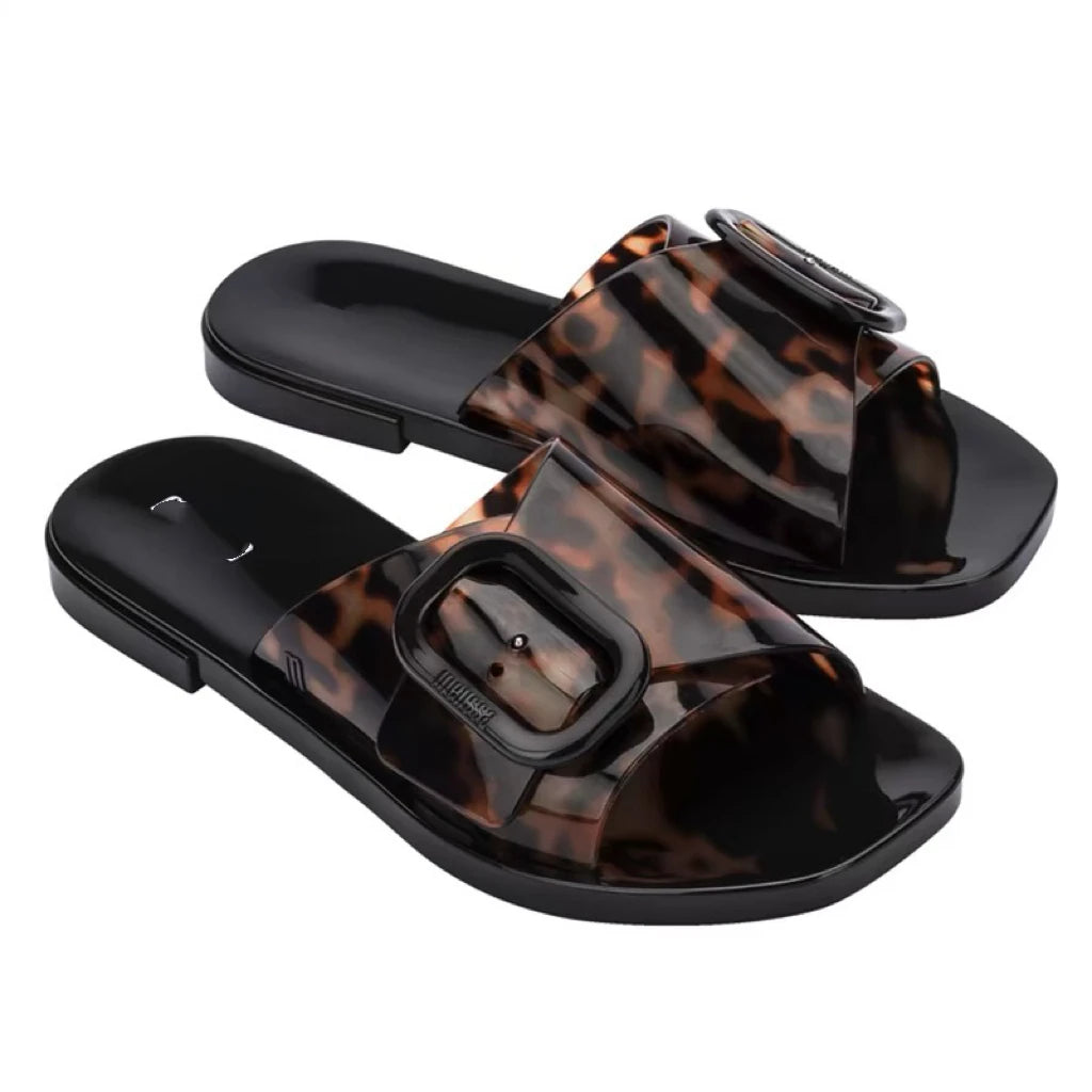 Mini Melissa Outdoor Women's Jelly Slides Sweety Girls Wide Buckle Slippers Adult Ladies Non-slip Flat Beach Vacation Shoes