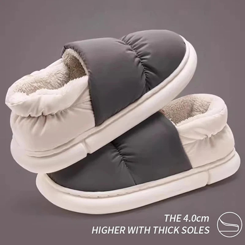 Men's cotton slippers for autumn and winter with a bag heel and warm, waterproof and oversized women's woolen cotton shoes