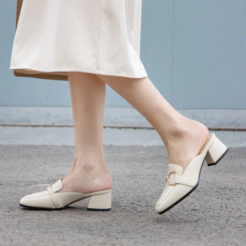 New Women Baotou Half Slippers Ladies Square Toe Thick Heel Muller Sandals For Outer Wear Zapatos Mujer