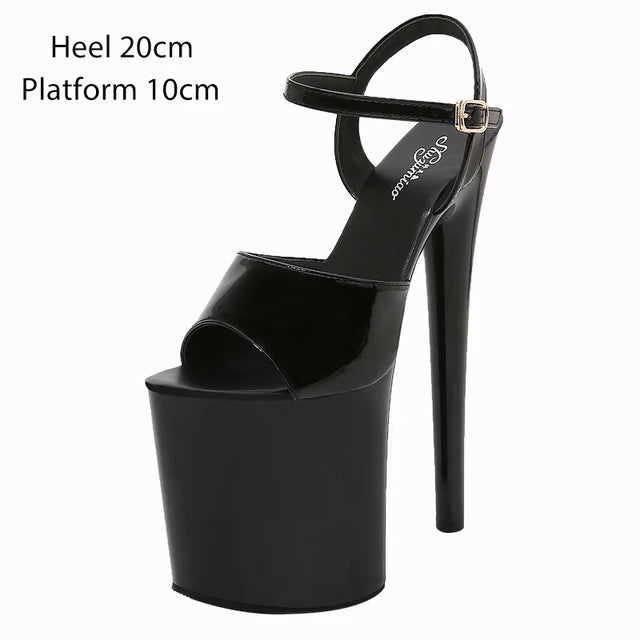 Naked Sandals Waterproof Platform Women Fish Toe Black Sexy Super High Heels Sandals Model T Station 20CM Stage Catwalk Sandals