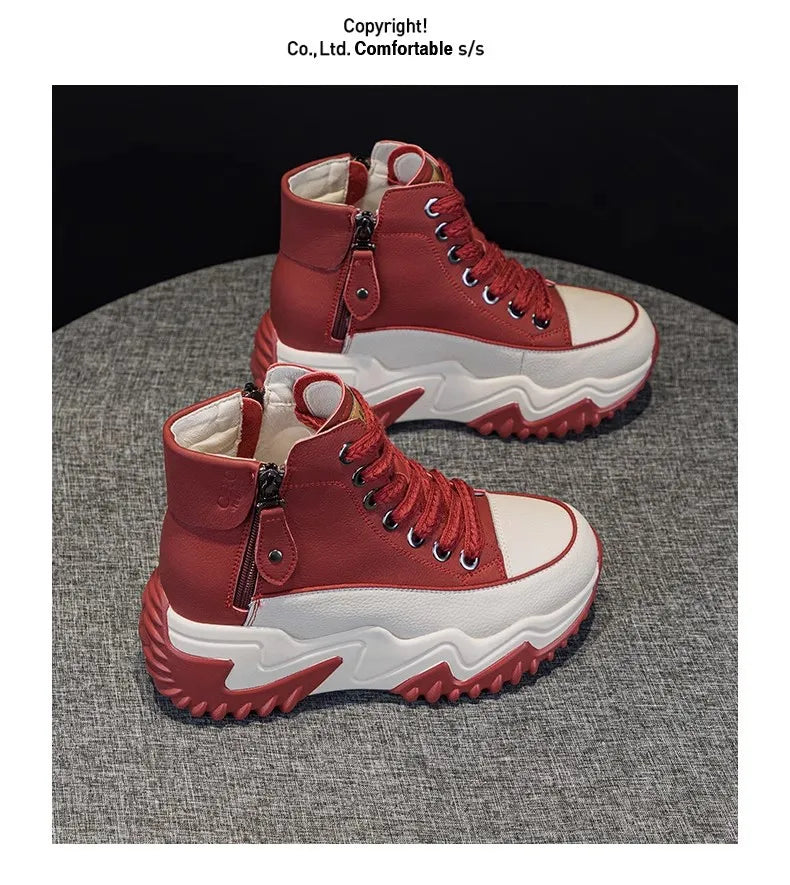 Women The New Platform Sneakers Black Shoes Spring Autumn Genuine Leather Trainers Keep Warm Fashion Boots Winter Booties