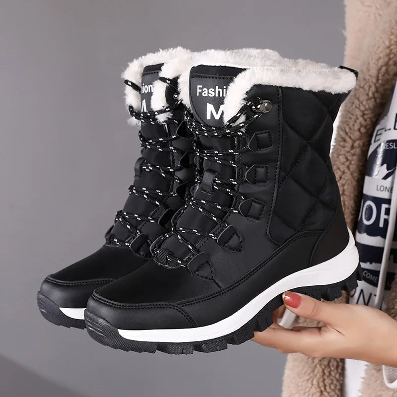 Winter Women's Snow Boots High Top Plus Velvet Women's Cotton Shoes Outdoor Warm Casual Shoes Comfortable Non-slip Hiking Boots