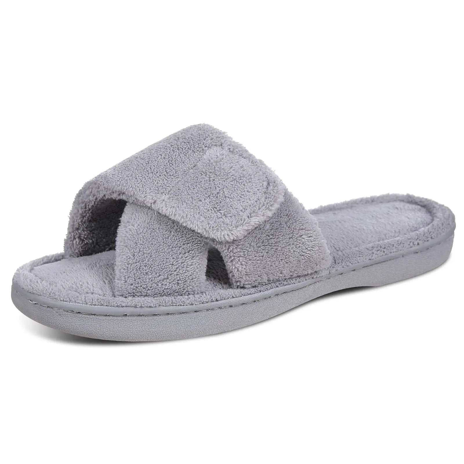 Comwarm Women Furry Slippers Soft Sloe Open Toe Memory Foam Non-slip House Plush Slippers Adjustable Terry Cloth Indoor Sandals