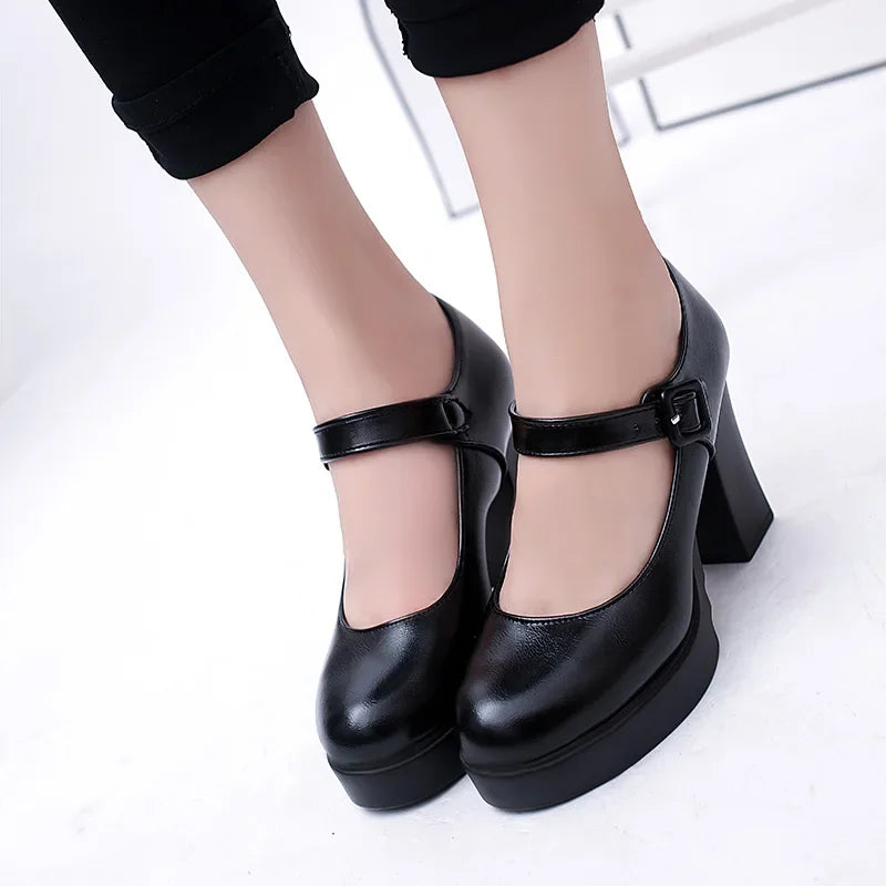 2024 Brand Women's Shoes Mary Janes Women's High Heels Fashion Buckle Strap Dress Pumps Women Hot Sale Round Toe Heels Women