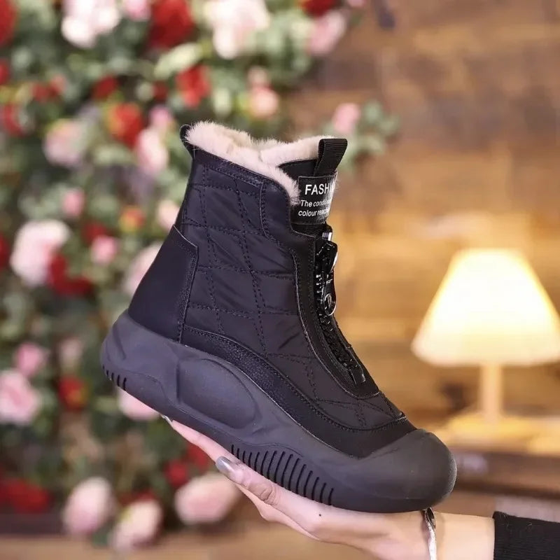 2024 Hot Sale Shoes for Women Round Toe Women's Boots Winter Plush Fleece for Warmth Solid Short Barrel Platform Zipper Boots