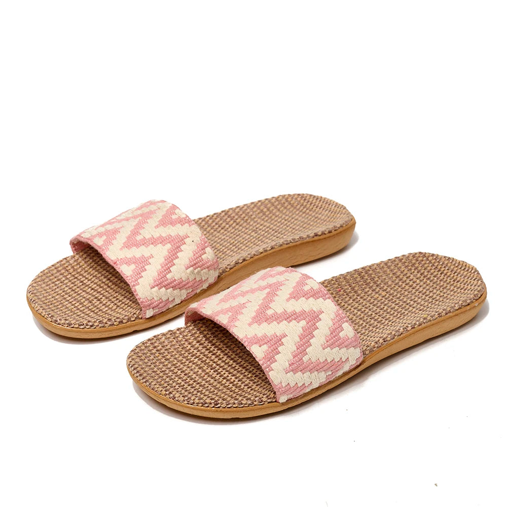 Summer Flax Slippers Women Women Casual Linen Slides Multi-Style Non-Slip EVA Home Flip Flops Indoor Beach Shoes Female Sandals