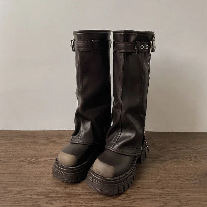Chunky Knee High Boots Women Fashion Ladies Side Zippers Knight Long Boots 2025 New Autumn Winter Women's Shoes