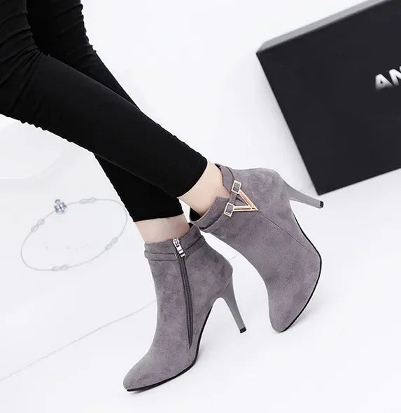 Botas Mujer Invierno Autumn Stiletto Thin High Heels Woman Pointed Toe Pu Leather Zipper Sexy Ankle Women Boot Botines Chelsea8