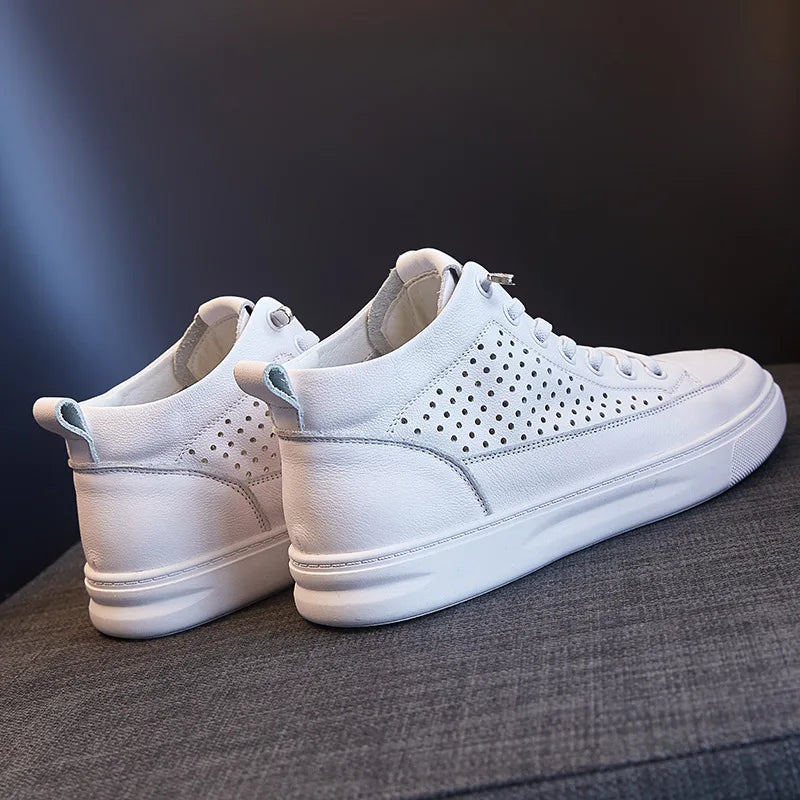 Comemore Spring High Top Spring Vulcanized Flat Shoes Female Fashion Ladies Sports Casual White Genuine Leather Women Sneakers