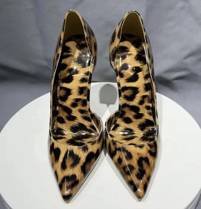 D'Orsay & Two-Piece All for Leopard Patent Leather Women Pumps 12cm Stiletto High Heels Slip On Party Sexy Shoes Women 44 45
