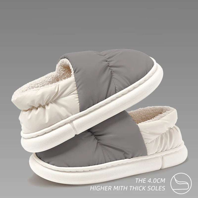 Men's cotton slippers for autumn and winter with a bag heel and warm, waterproof and oversized women's woolen cotton shoes