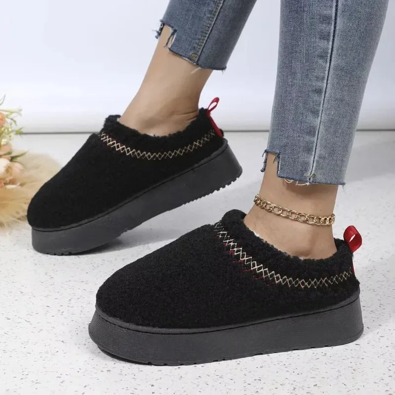 New ethnic style lace hairy half tray foreign trade snow cotton slippers Thick bottom outer wear winter bag head half slippers