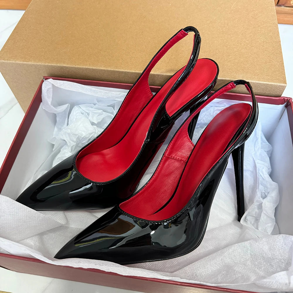 Customize Women Sexy Black Patent Slingback Pointy Toe High Heel Shoes Elegant OL Lady Work Stiletto Party Pumps 8cm 10cm 12cm