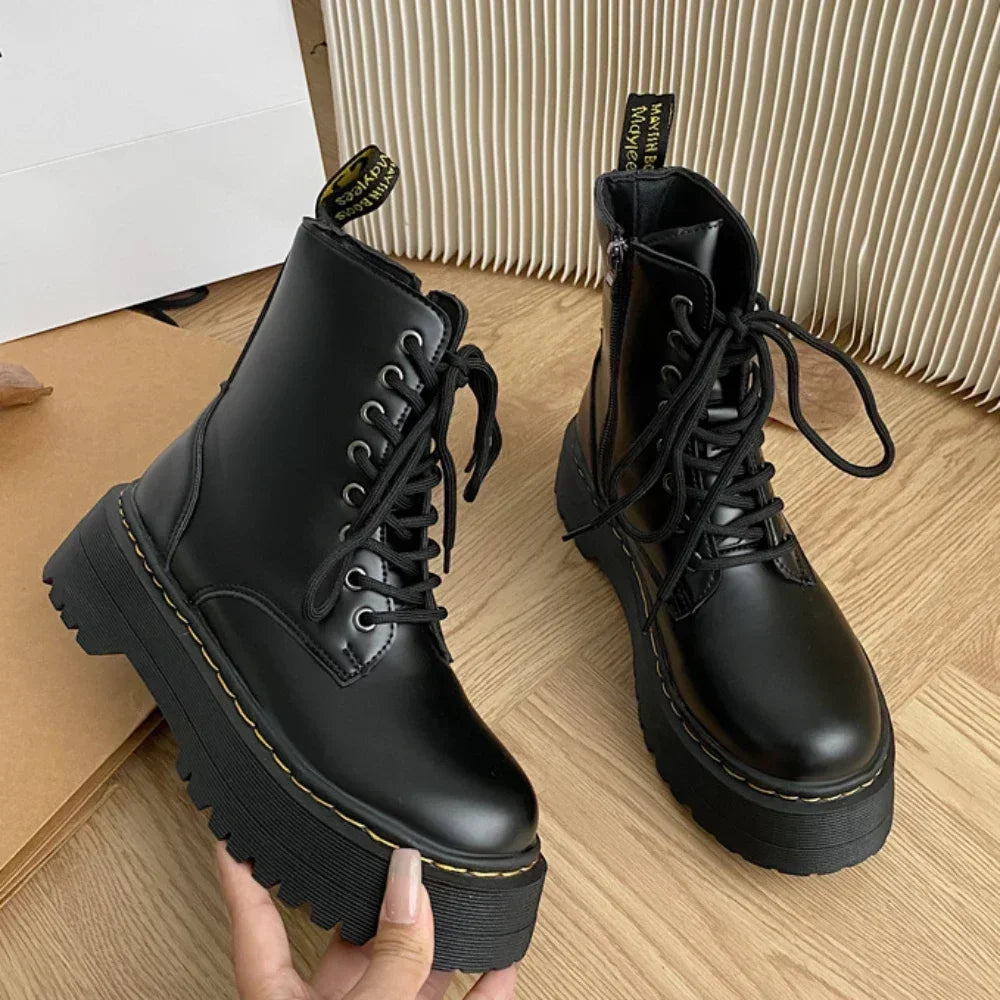 Women Boots Goth Casual Shoes Woman Leather Chelsea Classic Motorcycle Female Goth Shoes High Platform Boots Women Botas Mujer
